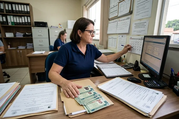 Despachante mostrando prazos para renovação de CNH em escritório.