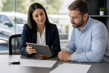Despachante revisando documentos de pagamentos de débitos de veículos.